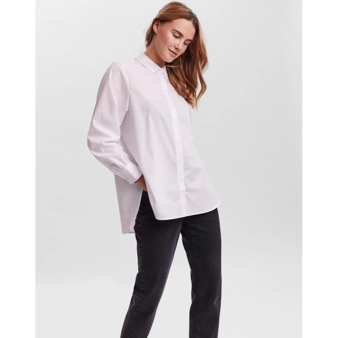 Chemise Regular Fit Col chemise Manches longues Oversize blanc