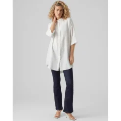 Chemise Regular Fit Col chemise Manches 2/4 Extra long blanc en coton