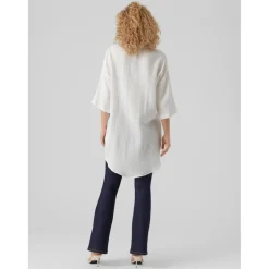 Chemise Regular Fit Col chemise Manches 2/4 Extra long blanc en coton