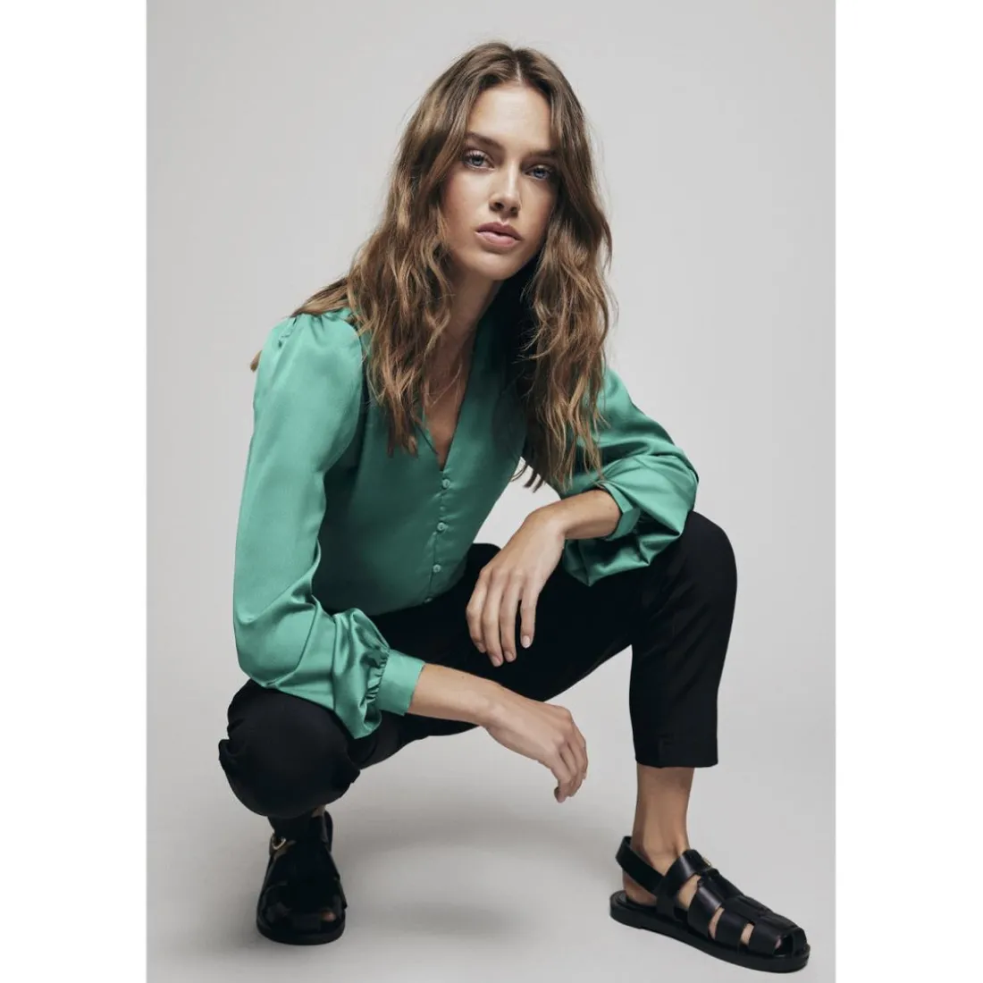 Chemise regular fit manches longues turquoise