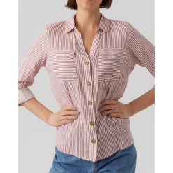Chemise Regular Fit Rayures Col chemise Manches longues Longueur regular blanc en viscose Ora