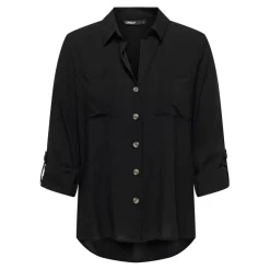 Chemise standard fit col chemise manches longues noir en viscose Noémie