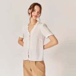 Chemise unie manches courtes écru