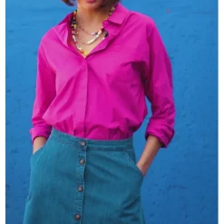 Chemisier CLONY fushia en coton fuchsia