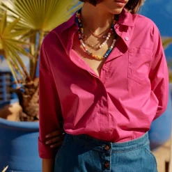 Chemisier CLONY fushia en coton fuchsia