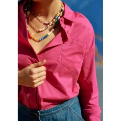 Chemisier CLONY fushia en coton fuchsia