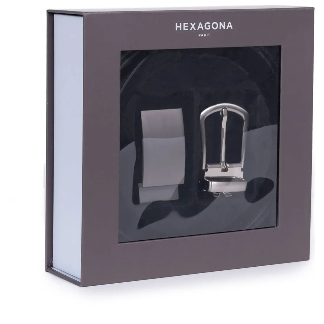 Coffret ceinture 2 boucles - Cuir de vachette noir