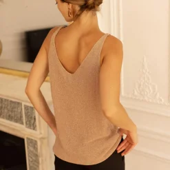 Débardeur col V devant et dos lurex Rachel en viscose