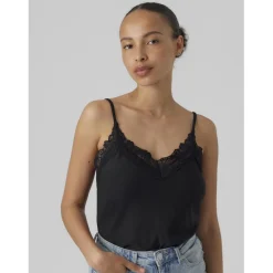 Débardeur longueur regular col rond sans manches noir Zara