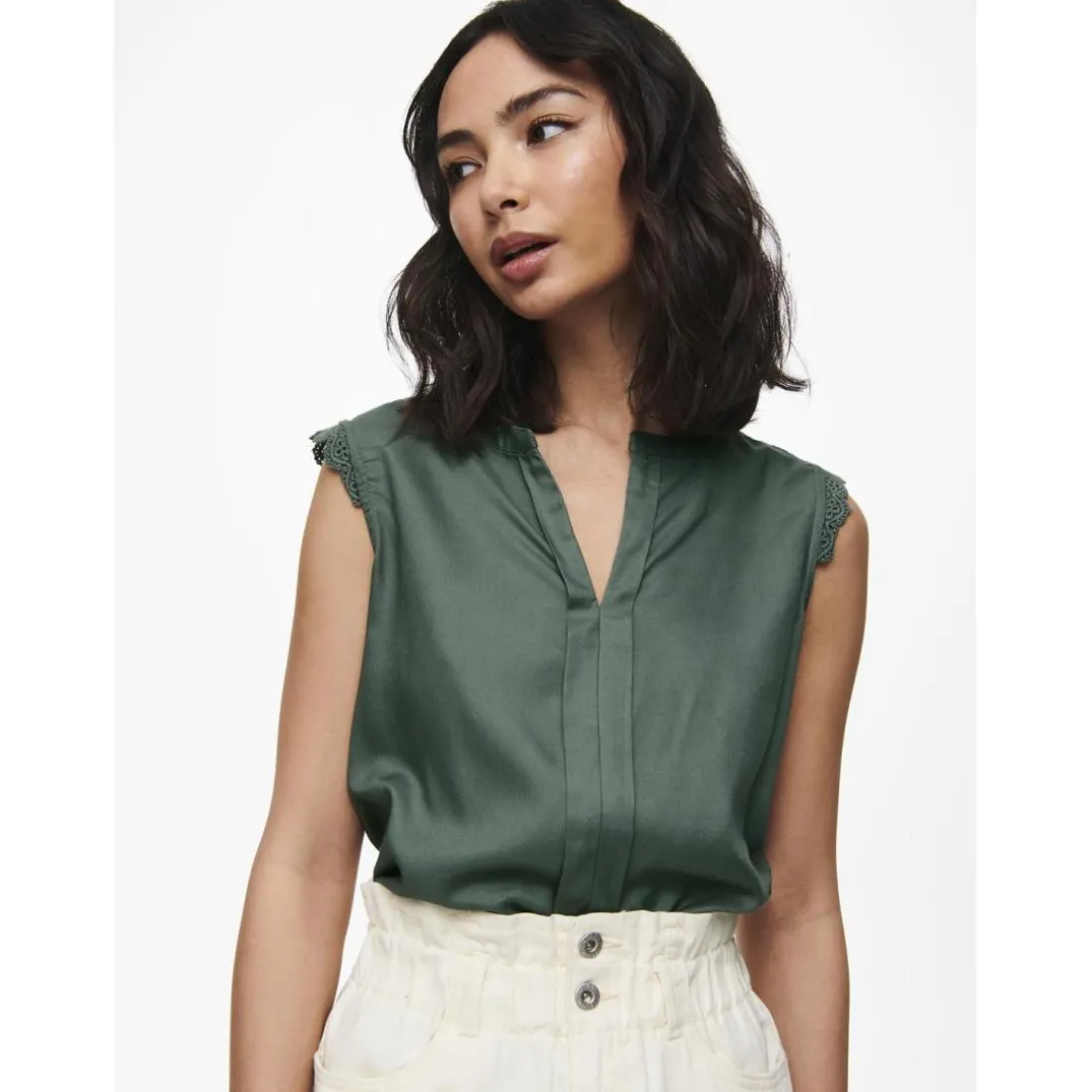 Débardeur regular fit vert foncé en viscose Yara