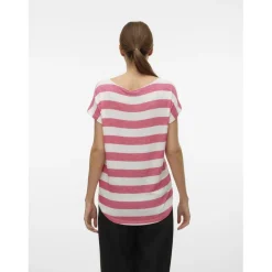 Débardeur sans manches ourlet bas col rond manches classiques manches courtes rose en viscose Cara