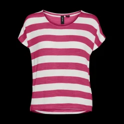 Débardeur sans manches ourlet bas col rond manches classiques manches courtes rose en viscose Cara