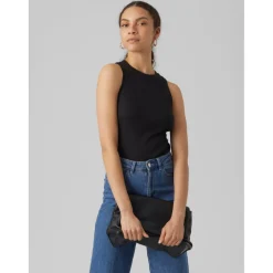 Débardeur Slim Fit Col rond Sans manches Longueur regular noir en coton