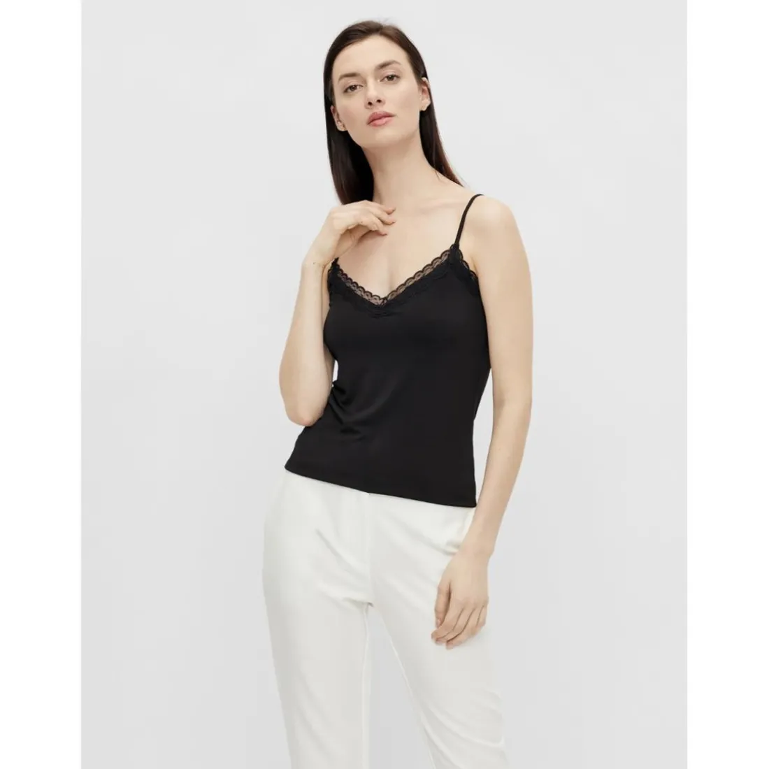 Débardeur spaghetti col en v noir Xia