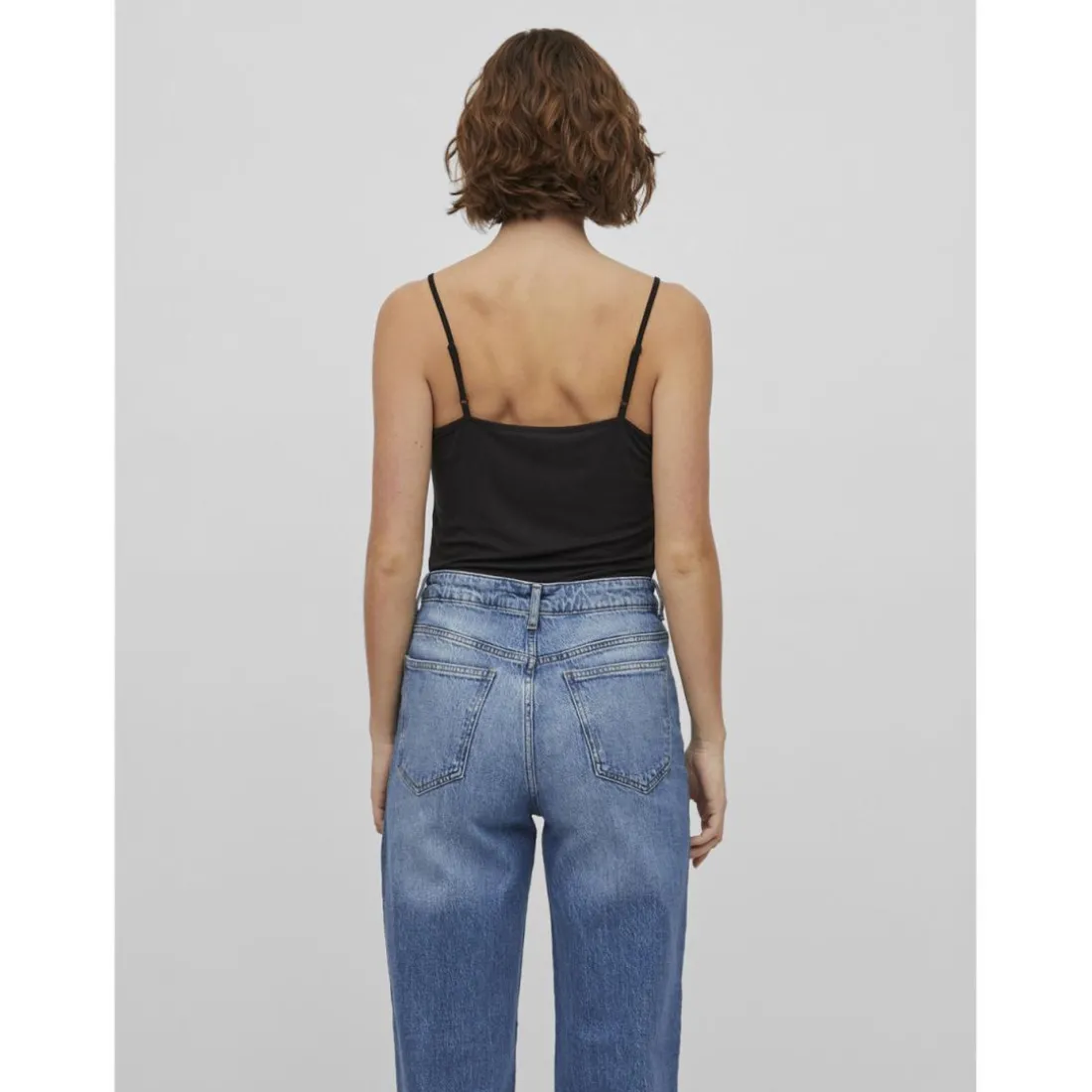 Débardeur spaghetti col rond noir en viscose