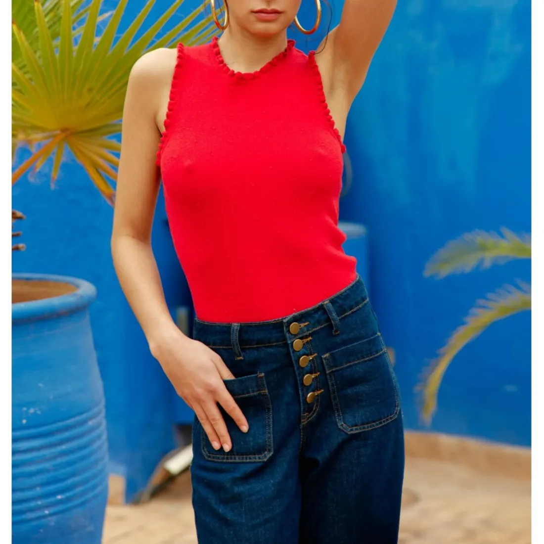 Debardeur DOLFERI rouge en viscose