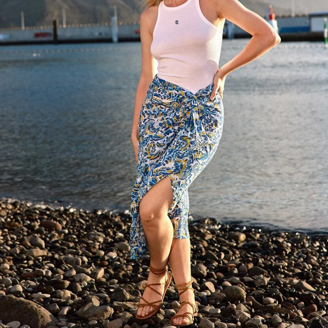 Debardeur DYANE blanc/bleu en coton