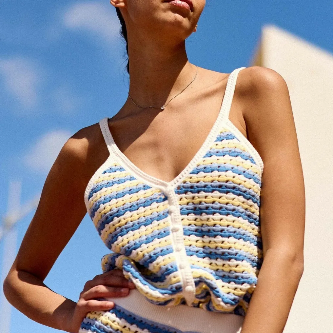 Debardeur maille MEVENA bleu en coton