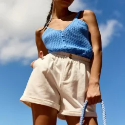 Debardeur maille MIRELA bleu en coton