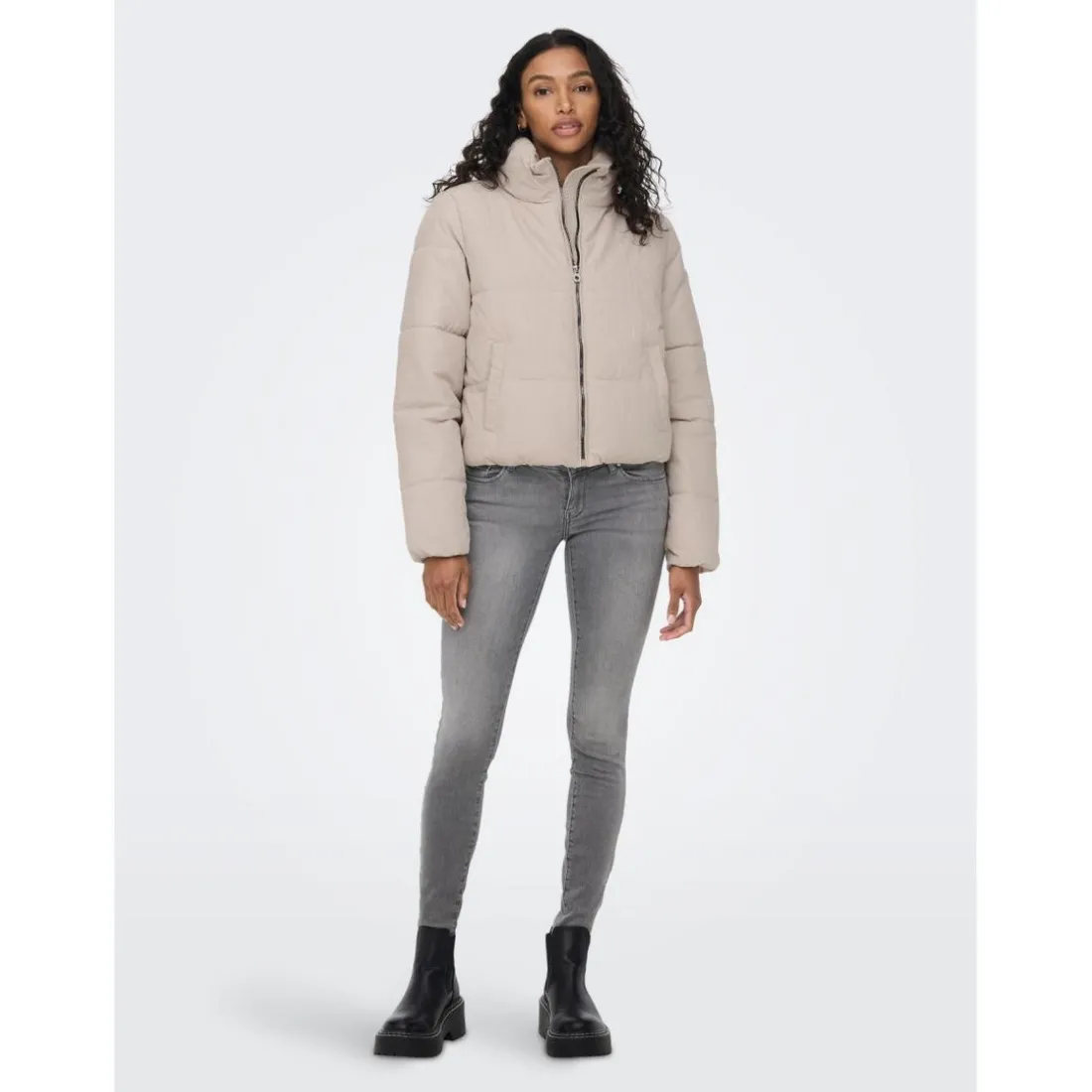 Doudoune Col haut Manches longues Court beige