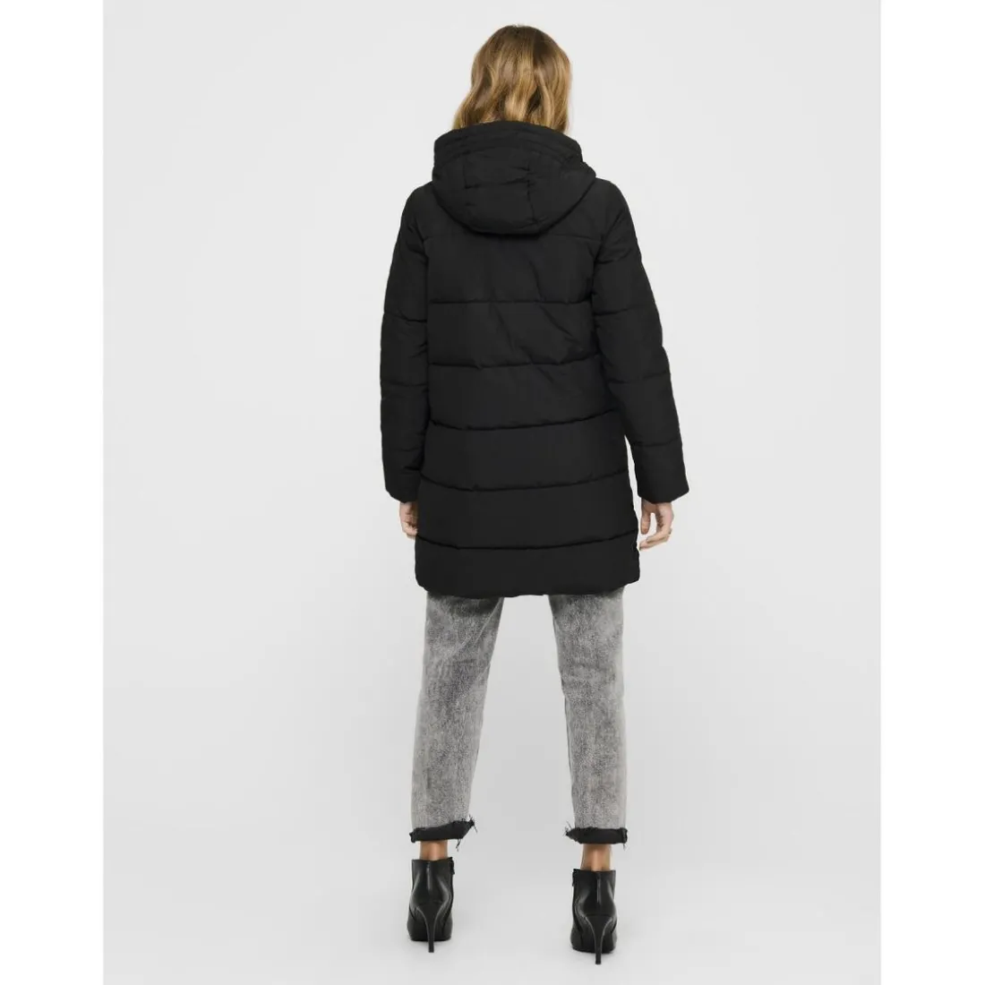 Doudoune Coupe-vent Capuche Finitions cordon de serrage Long noir