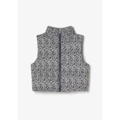 Doudoune fille sans manches Wynagi à motif floral bleu nuit et blanc