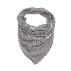 Echarpe bandana unisexe ARIZONA/GREY PRINT ECOPAPER AND BLACK en cachemire gris dessin blanc et noir