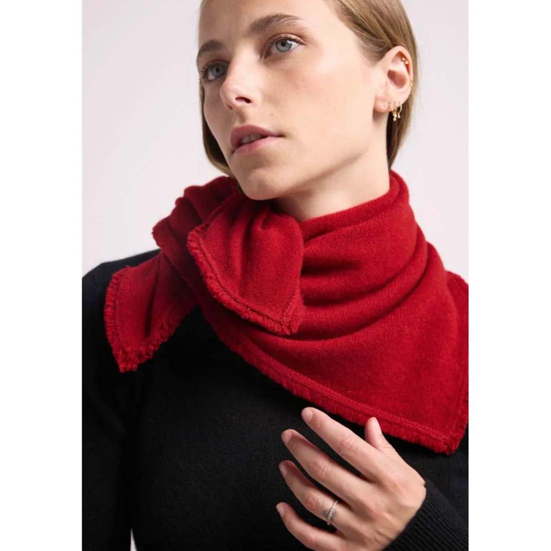 Echarpe carree franges unisexe IRMA en cachemire bordeau bordeaux