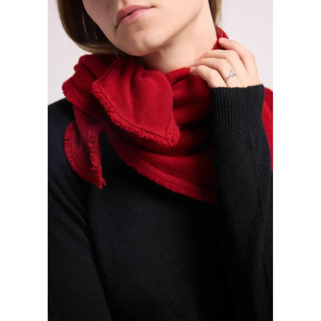 Echarpe carree franges unisexe IRMA en cachemire bordeau bordeaux