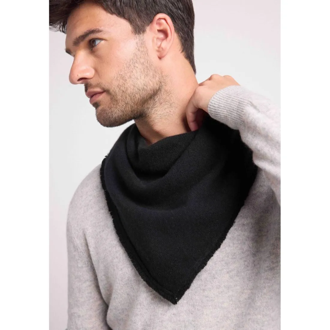 Echarpe carree franges unisexe IRMA en cachemire noir