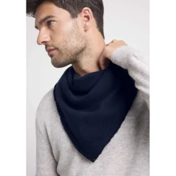 Echarpe carree franges unisexe IRMA en cachemire bleu marine