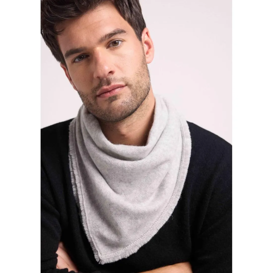 Echarpe carree franges unisexe IRMA en cachemire gris