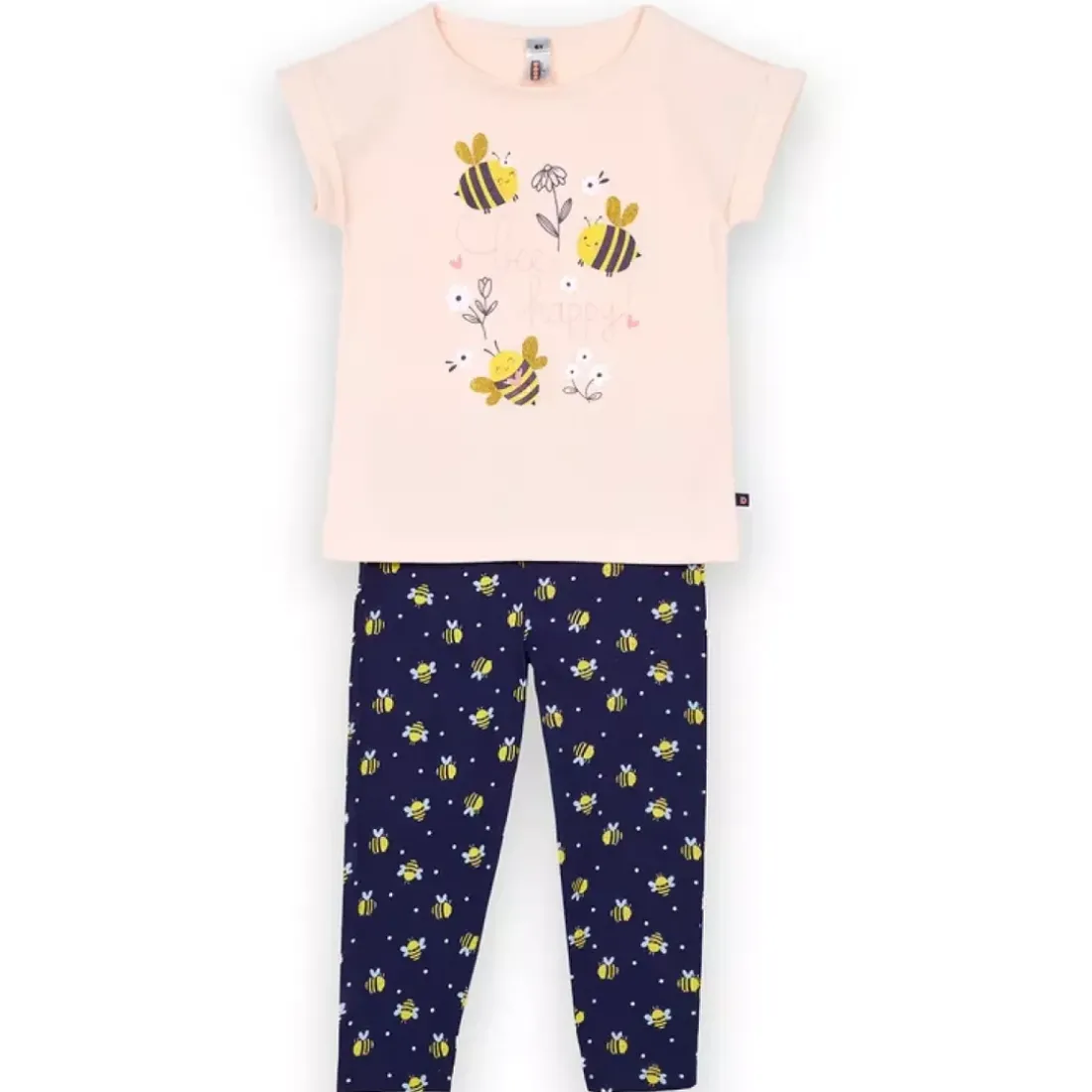 Ensemble Pyjama filette haut uni avant imprimé devant et short imprimé nude