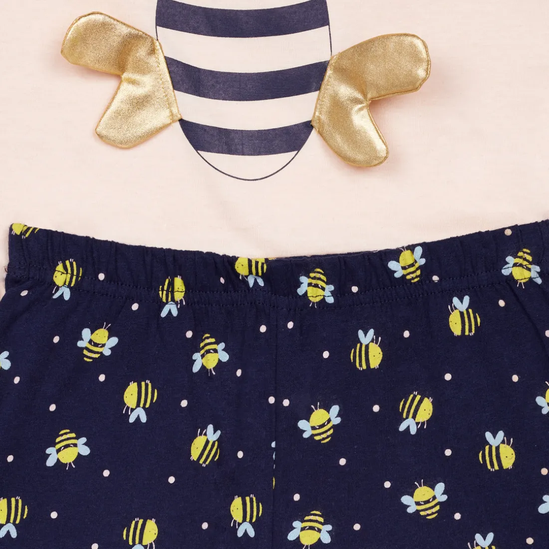 Ensemble Pyjama filette haut uni avant imprimé devant et short imprimé nude