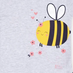 Ensemble Pyjama filette haut uni avant imprimé devant et short imprimé gris chiné