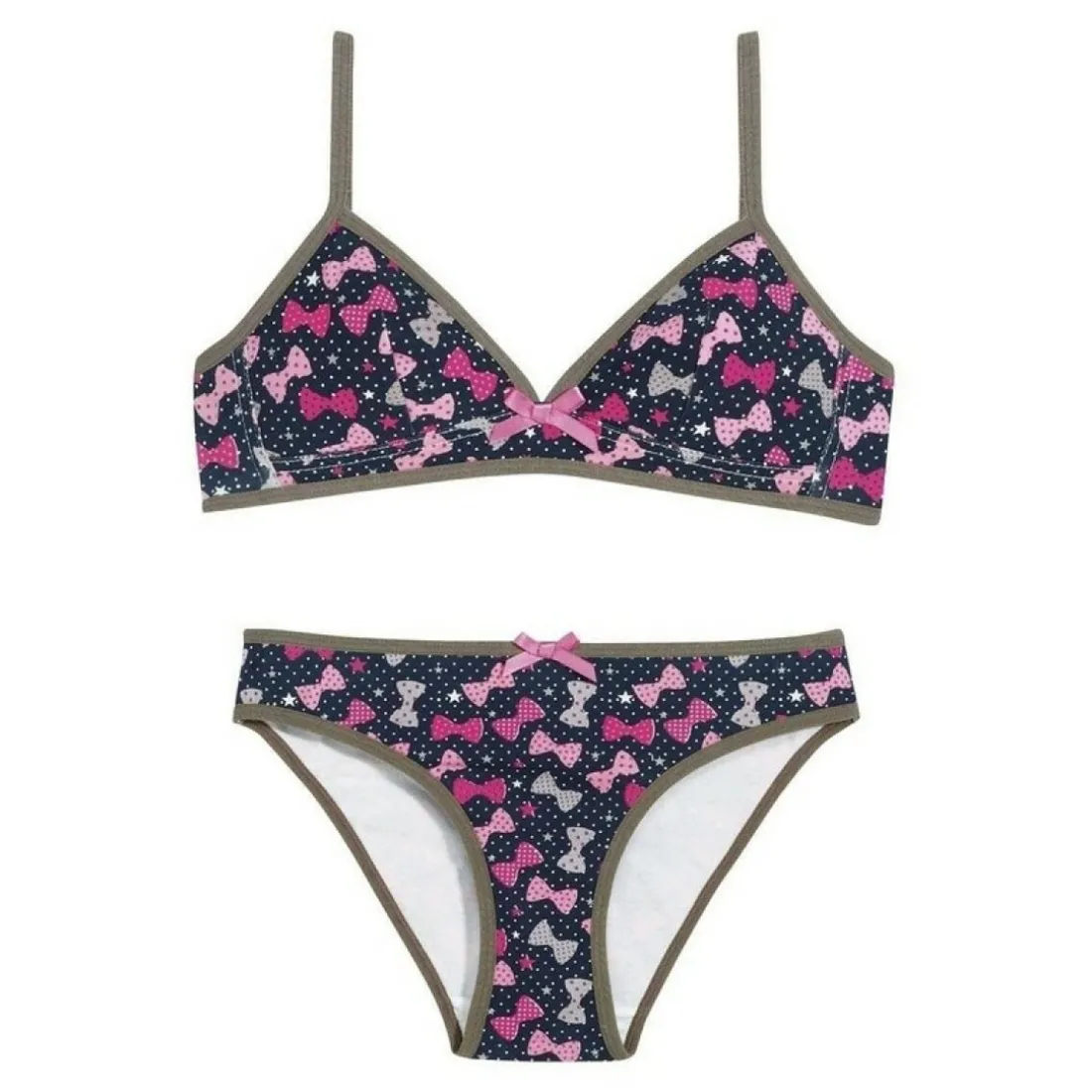 Ensemble soutien-gorge triangle sans armatures imprimé noeuds + slip Cutie POMM'POIRE - Multicolore en coton