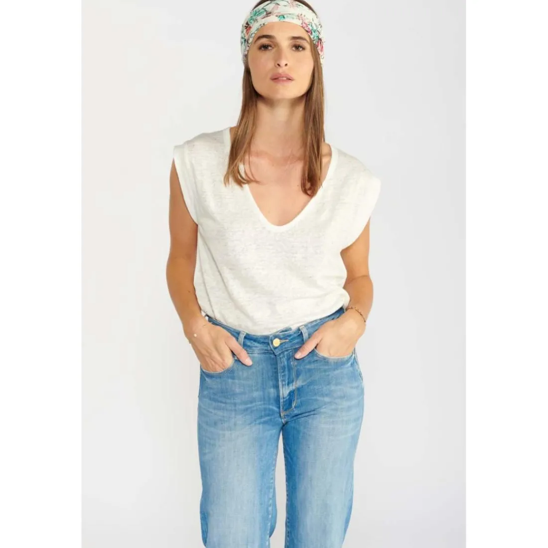 Foulard à motif tropical TRAVEL blanc Nina