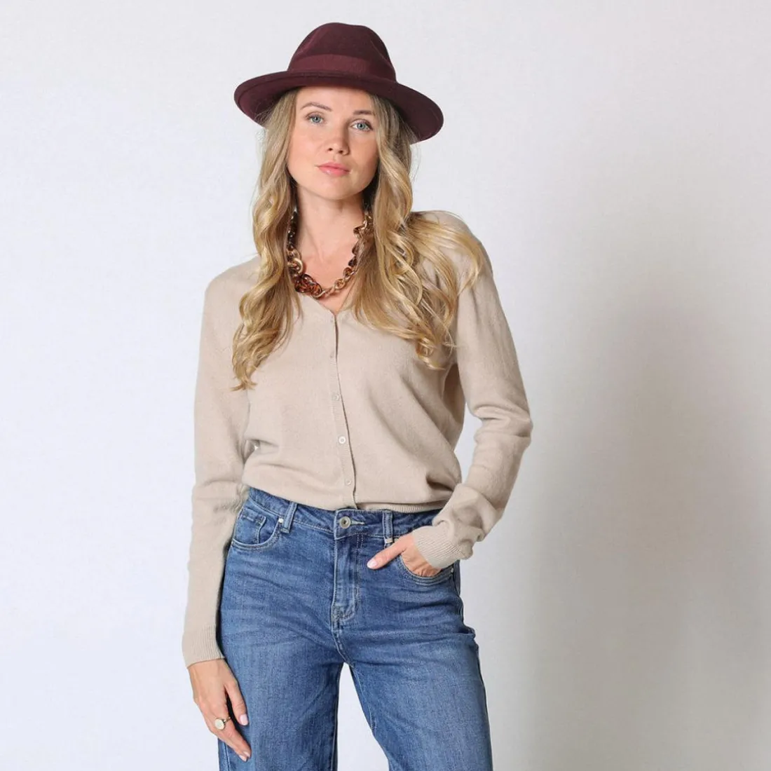 Gilet col V en cachemire Callista