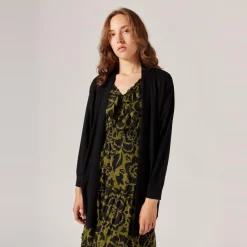 Gilet long à poche noir en viscose