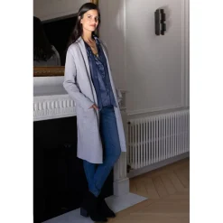 Gilet long col châle Hardy en viscose gris