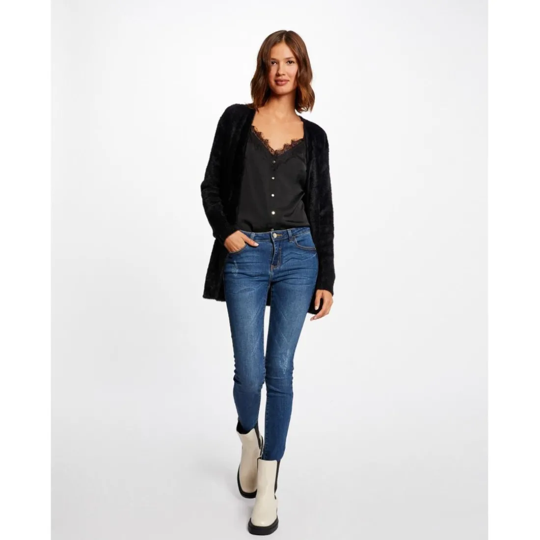 Gilet long maille duveteuse noir