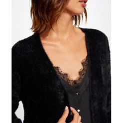 Gilet long maille duveteuse noir