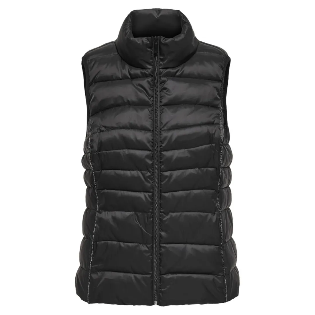 Gilet matelassé long col haut noir en nylon Lane