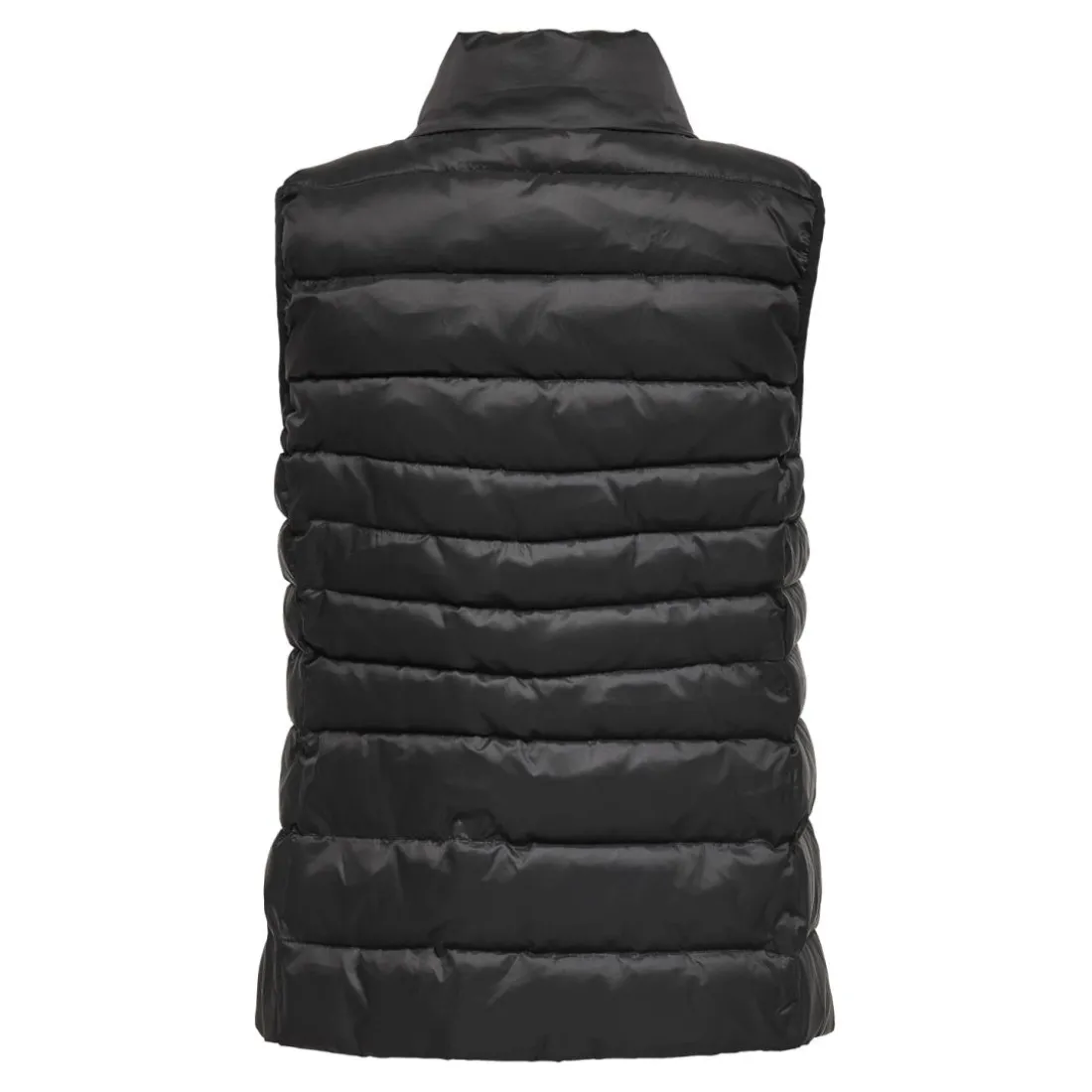 Gilet matelassé long col haut noir en nylon Lane