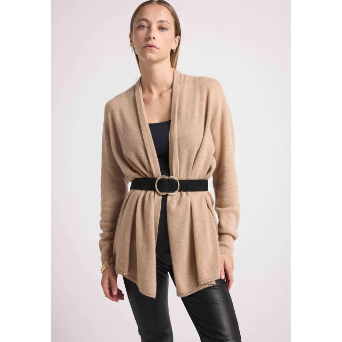 Gilet tube femme ZASSIA en cachemire new beige creme