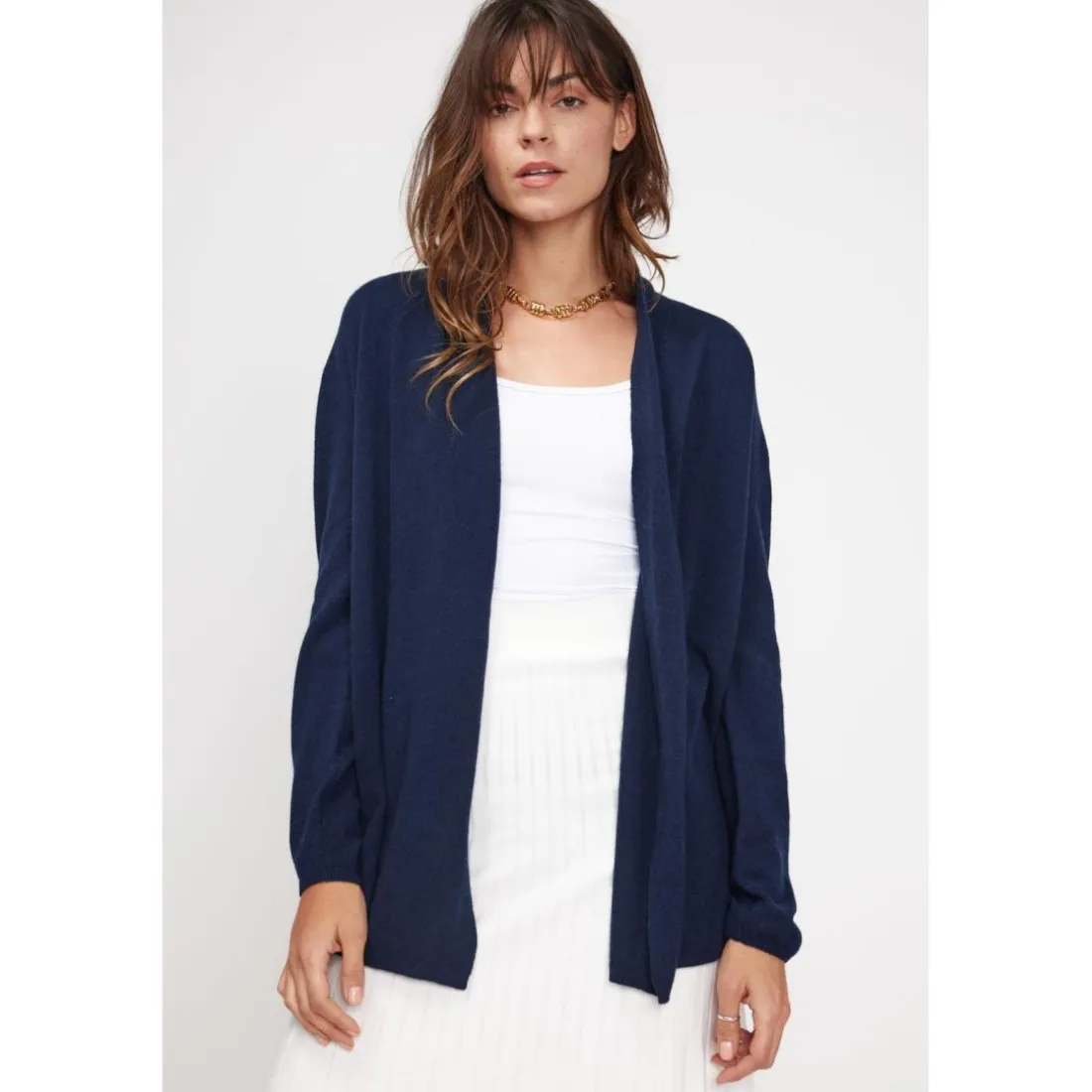 Gilet tube femme ZASSIA en cachemire bleu marine