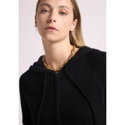 Gilet zippe capuche femme ZUMA en cachemire noir