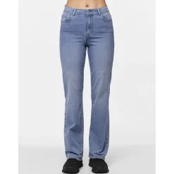 Jean à coupe large braguette zippée bleu en coton Eve