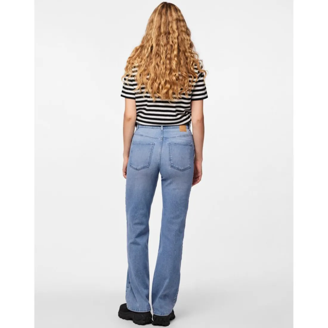 Jean à coupe large braguette zippée bleu en coton Eve
