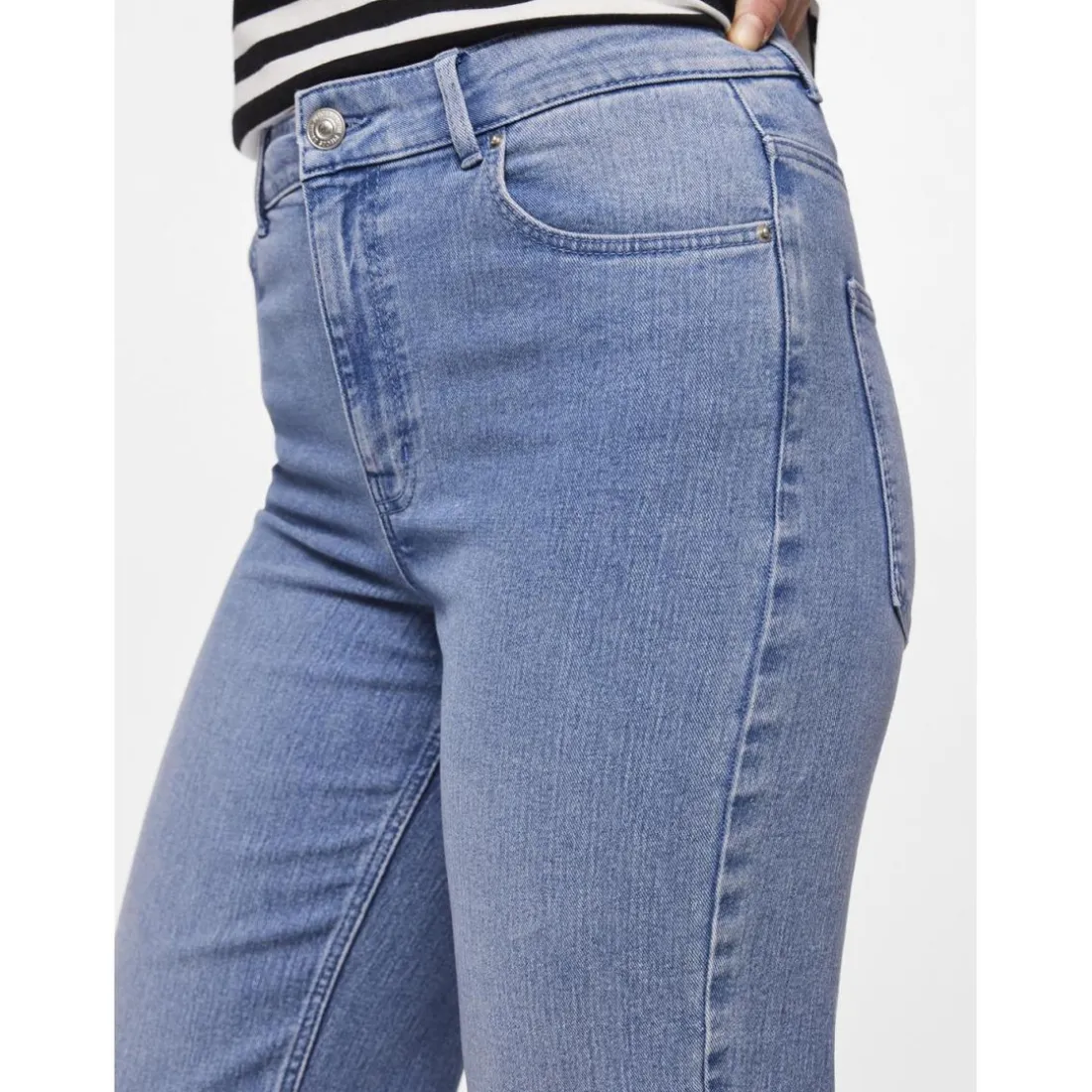 Jean à coupe large braguette zippée bleu en coton Eve
